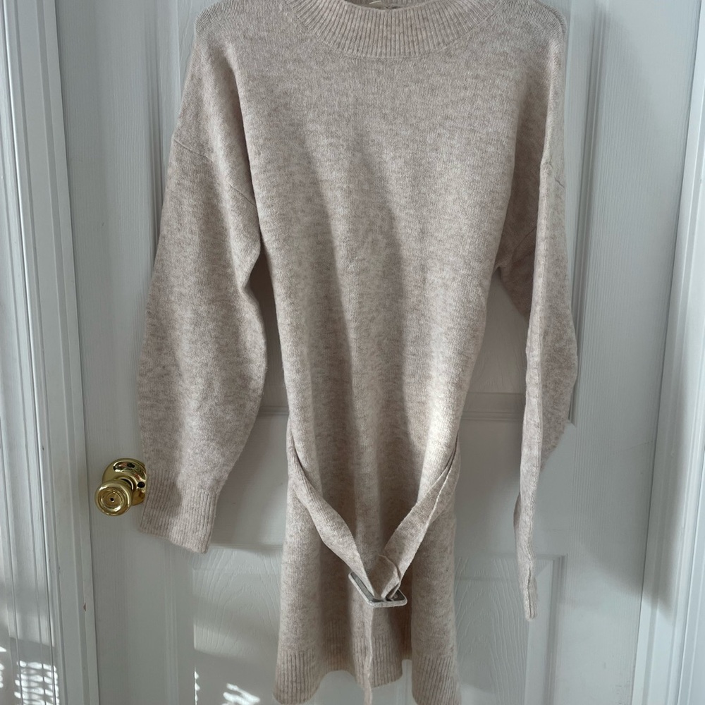 Hem & Thread Light Beige Crew Neck Sweater Dress